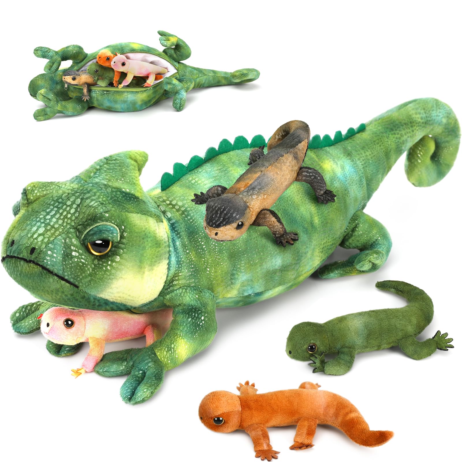 Bicho De Pelúcia Karister Giant Lizard Plush 27 Polegadas Com 4 Filhotes De Lagarto