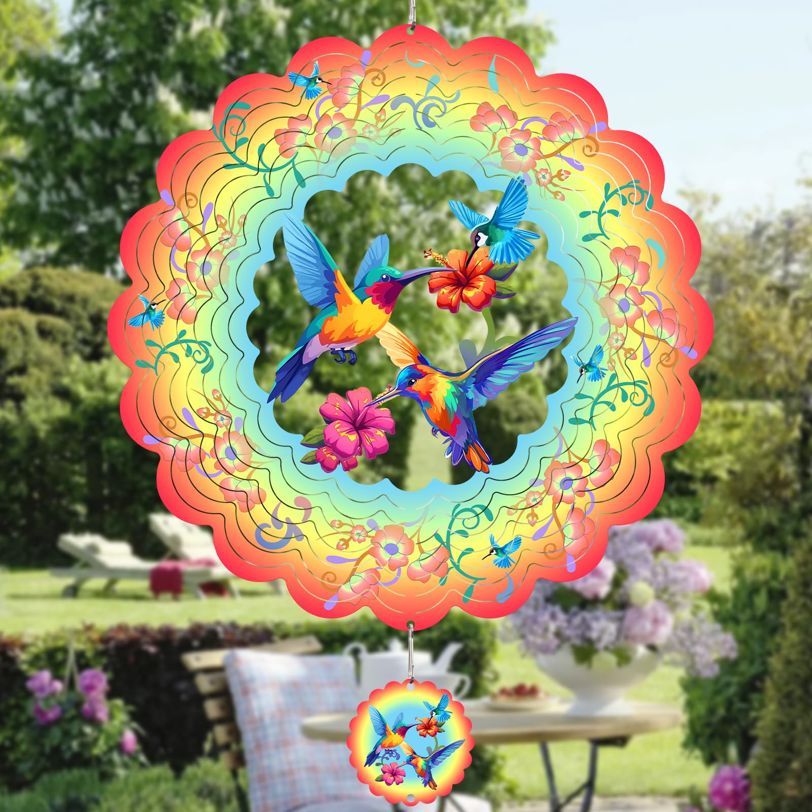 Wind Spinner Gotome Hummingbirds Metal, 30 Cm, Decoração Externa
