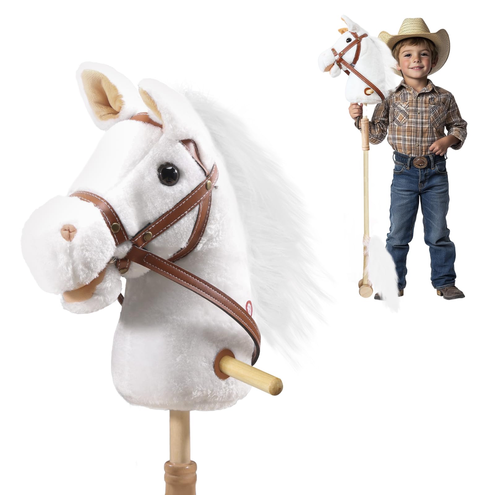 Plush Stick Horse Plyfou Com Rodas De Madeira Para Crianças De 3 Anos Ou Mais