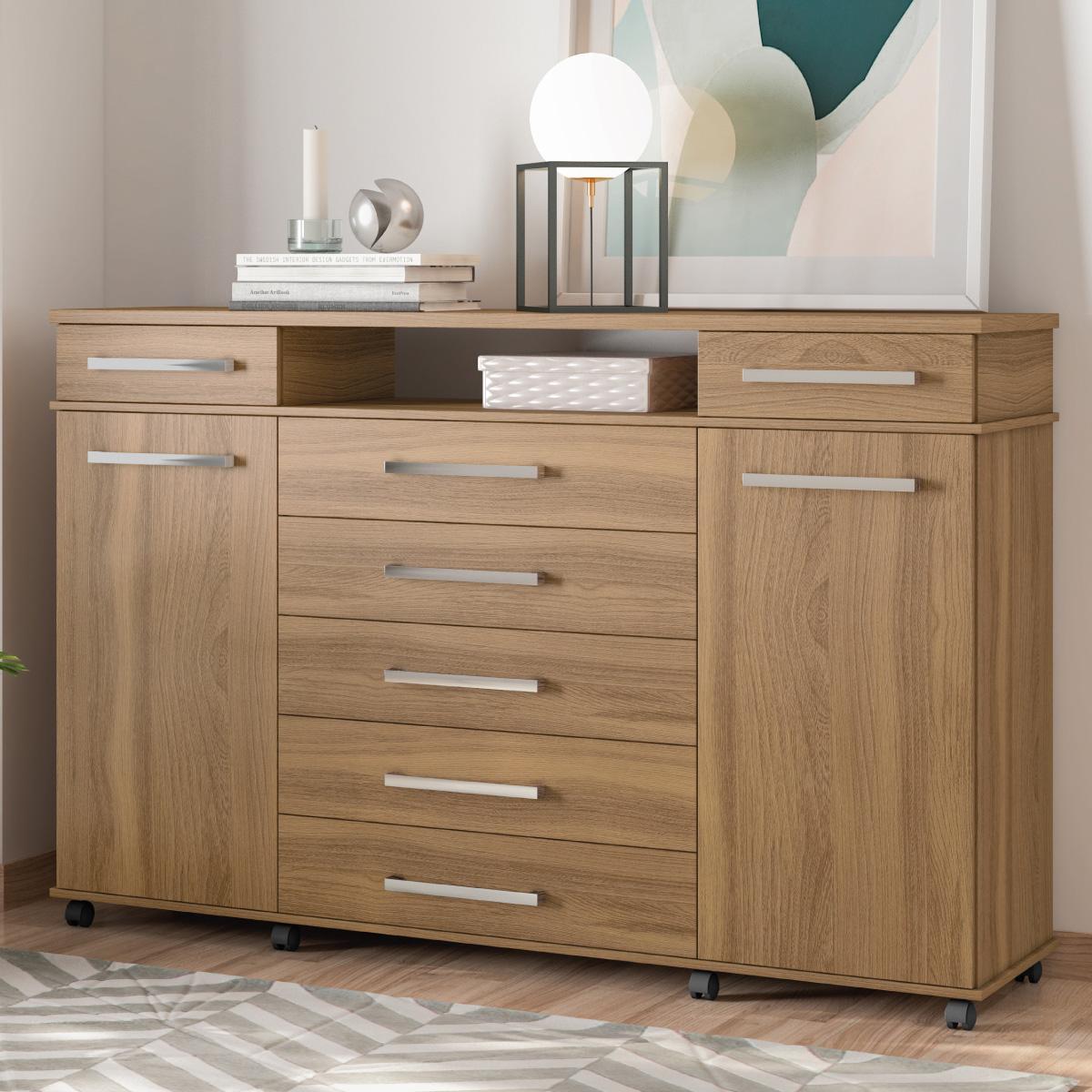 Cômoda London Quarto Com 7 Gavetas 2 Portas E Rodízios Amendola Touch