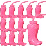 Copos De Botas Cowboy Hoolerry De 10 Onças De Plástico Com Canudos E Tampas X12