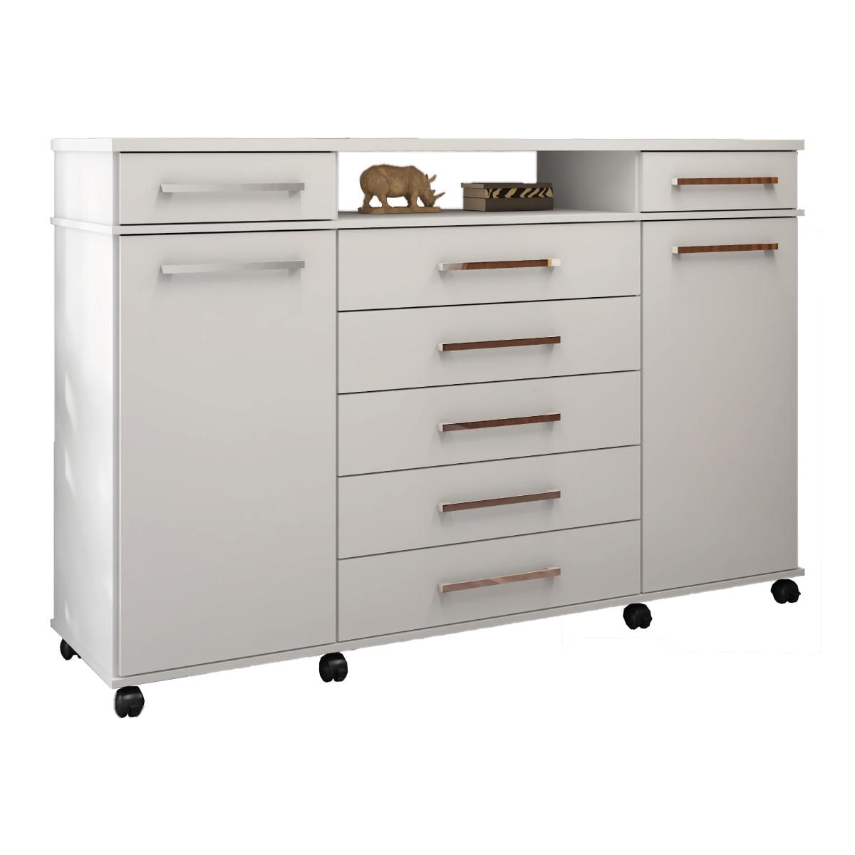 Cômoda London Quarto Com 7 Gavetas 2 Portas E Rodízios Branco