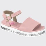 Sandália Infantil Meninas Flat Slide Molekinha 2305.1512.10658 - Rosa/prata - 28