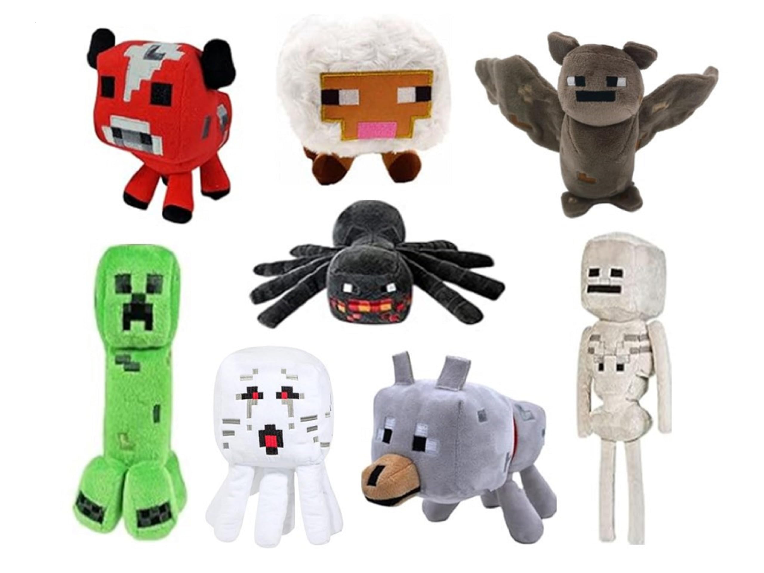 Brinquedos De Pelúcia Ovittac Creeper, Baby Pig, Baby Wolf, Spider, Bat, Skeleton Shooter, Red Bull, Sheep, Pacote Com 8