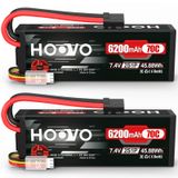 Bateria Lipo Hoovo 7,4 V 6200 Mah 70 C 2s Com Plugue Traxas (2 Pacotes)