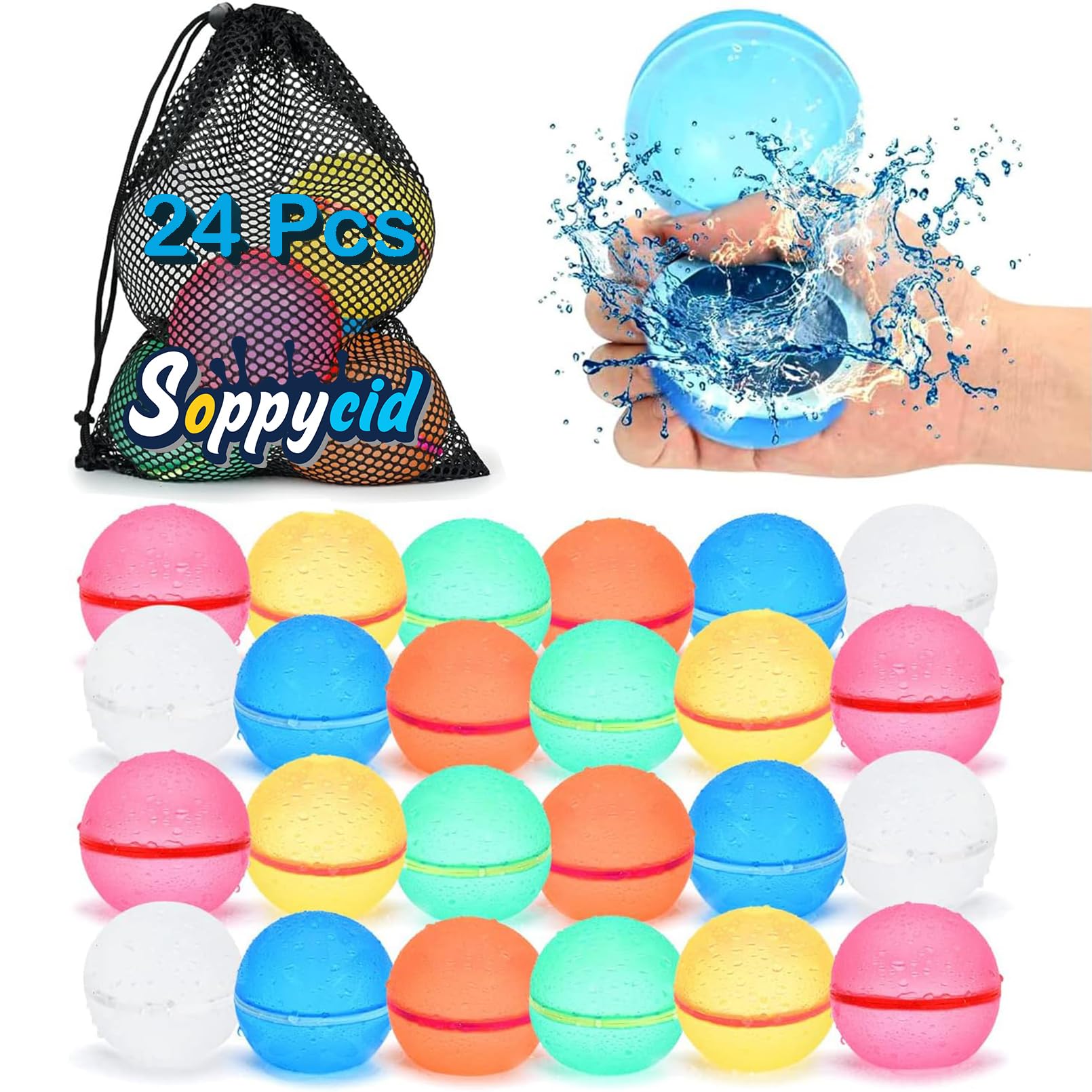 Balões De Água 98k Reutilizáveis, 24 Unidades Com Bolsa De Malha, Bola De Silicone