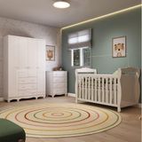 Quarto De Bebê Completo Berço Minicama Guarda-roupa 4 Portas E Cômoda 100% Mdf Nina Espresso Móveis Branco Brilho