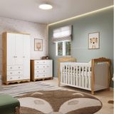 Quarto De Bebê Completo Guarda-roupa 3 Portas Cômoda E Berço Minicama 100% Mdf Nina Espresso Móveis Branco Brilho/amêndoa