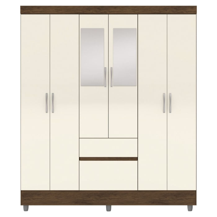 Guarda Roupa Casal 6p 2g Espelho 153 Cm Imbuia Champanhe Vlr