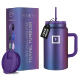 Caneca Isolada Iron Flask Co-pilot Aurora 1,5 L Com Palha E Tampa Giratória