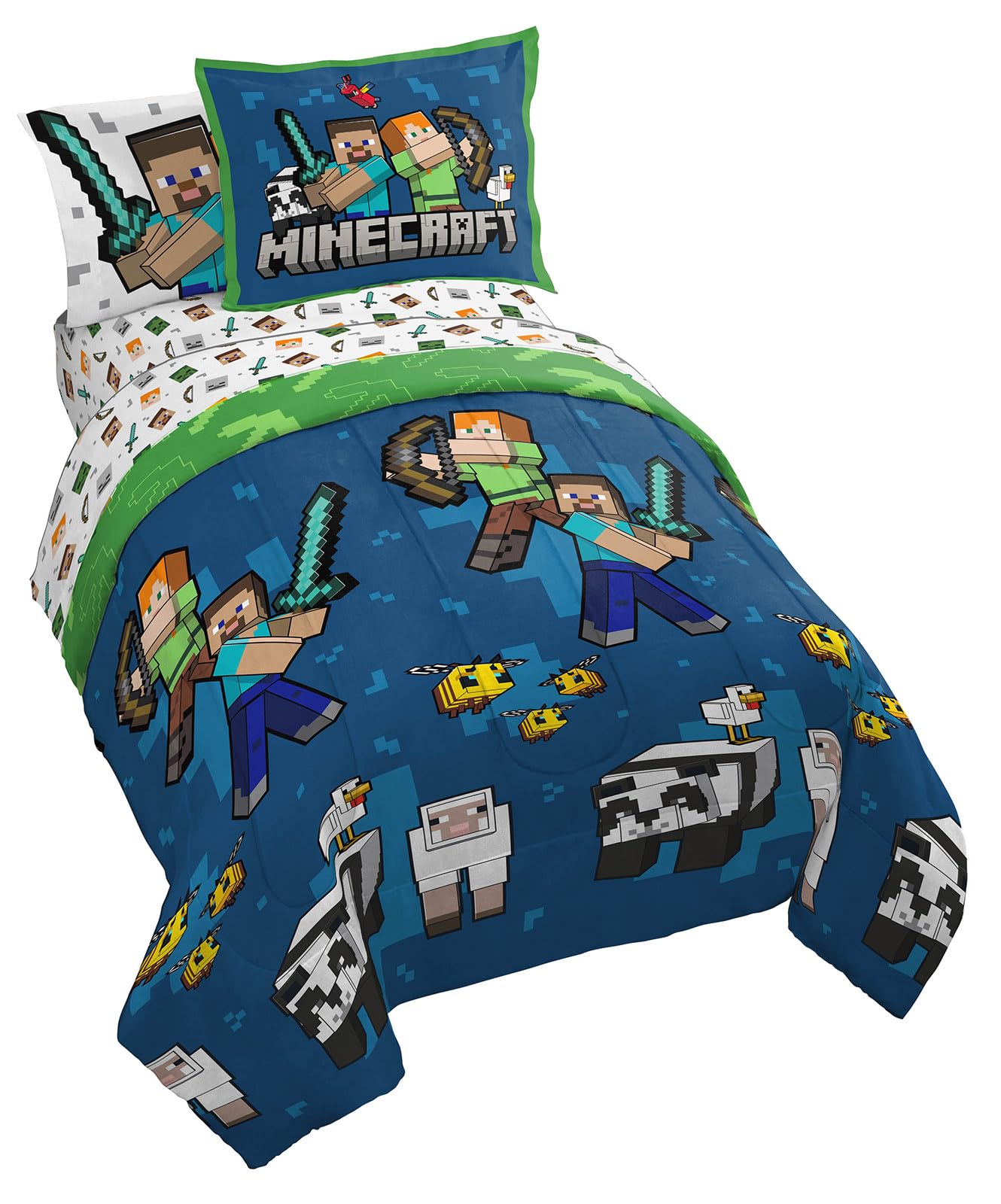Conjunto De Edredom Jay Franco Minecraft Twin Com Lençol E Travesseiro