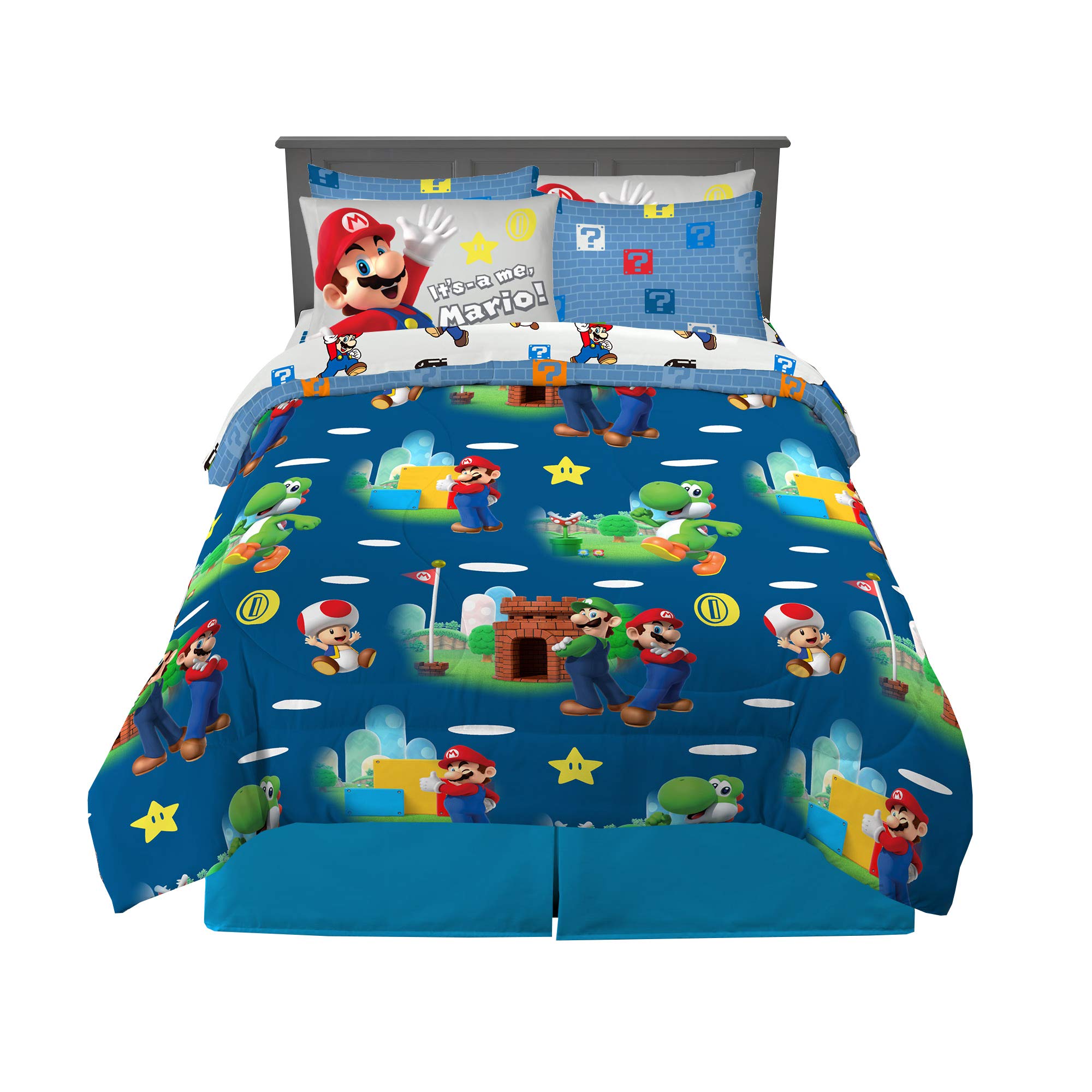 Conjunto De Roupa De Cama Franco Super Mario Bros. Kids Queen Size 7 Peças