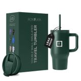 Caneca Isolada Iron °flask Co-pilot Com Palha E Tampa Dobrável De 470 Ml