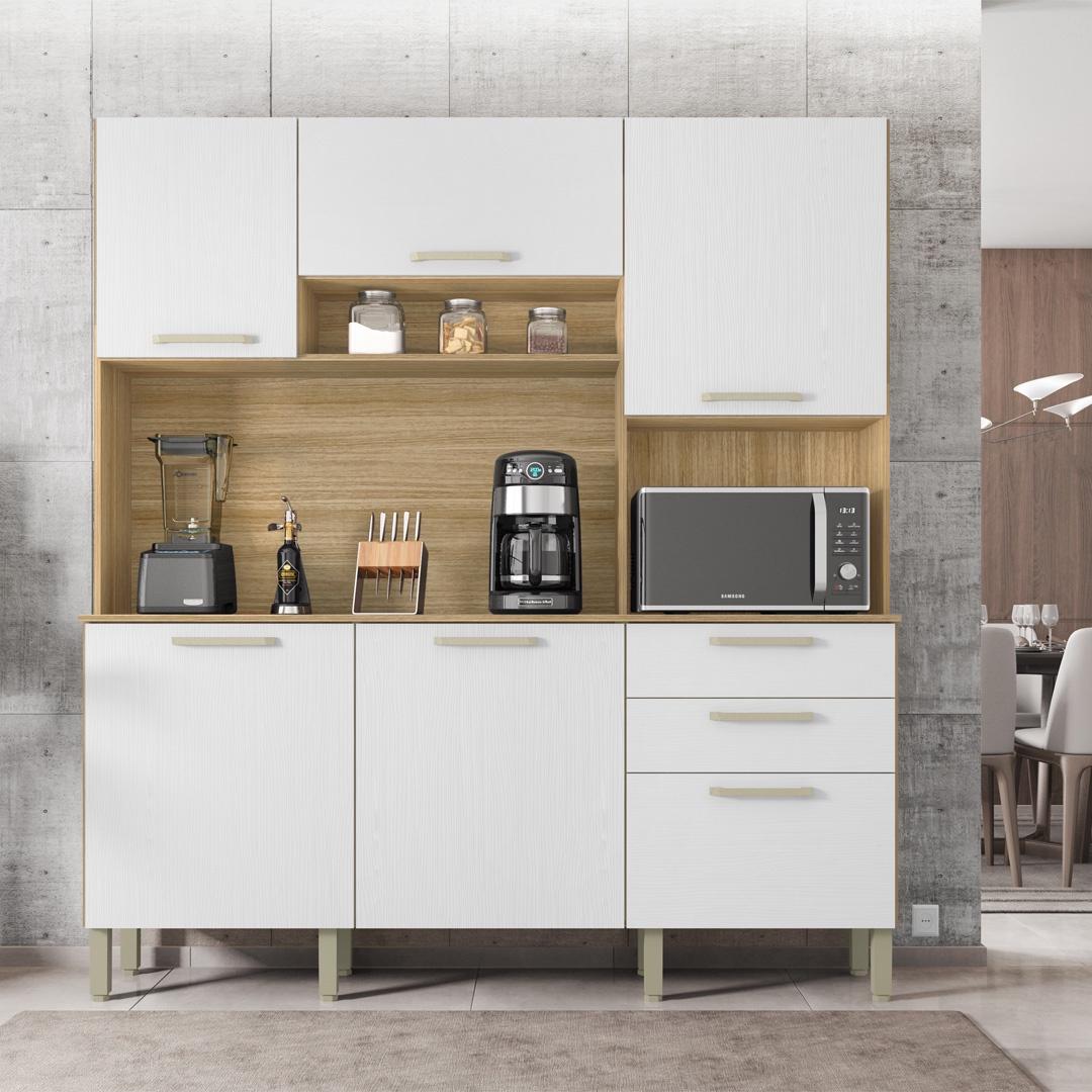 Armario De Cozinha Compacta 6 Portas 2 Gavetas Ferrara - Freijó/supremo