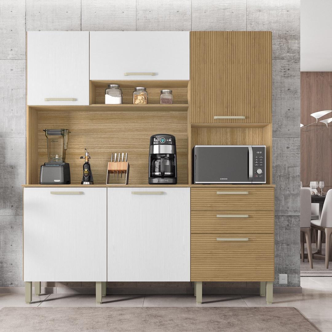 Armario De Cozinha Compacta 6 Portas 2 Gavetas Ferrara - Freijó/supremo/ripado Freijó