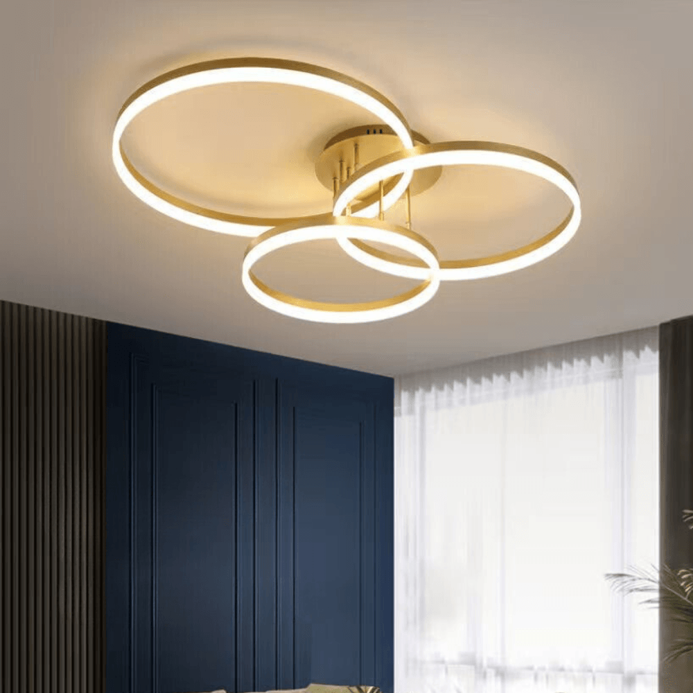 Lustre De Teto Plafon De Led 45w 3 Anéis Dourado Moderno E Sofisticado