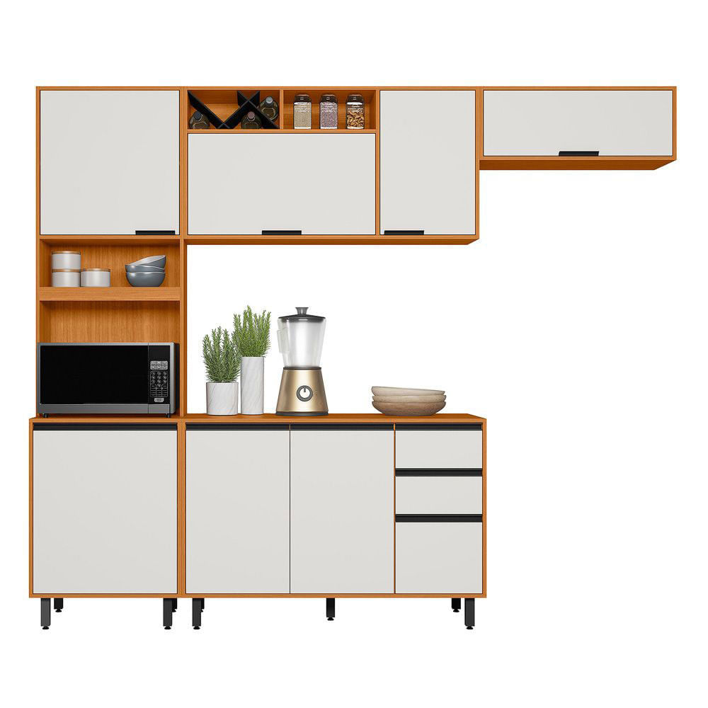 Cozinha Modulada Ravena 4 Peças 8 Portas Com Paneleiro Duplo Poliman Móveis