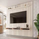Painel Ripado Horizon Para Tv Até 75 Polegadas Com Nicho 225cm - Off White
