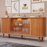 Aparador Buffet Ripado 4 Porta Com Led Vidro E Pés De Madeira 100 Mdf Janice Cimol