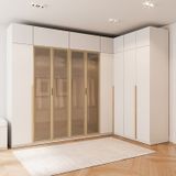 Guarda-roupa Modulado De Canto 10 Peças 18 Portas Reflecta Jade Cabecasa Madeiramadeira Branco/avelã