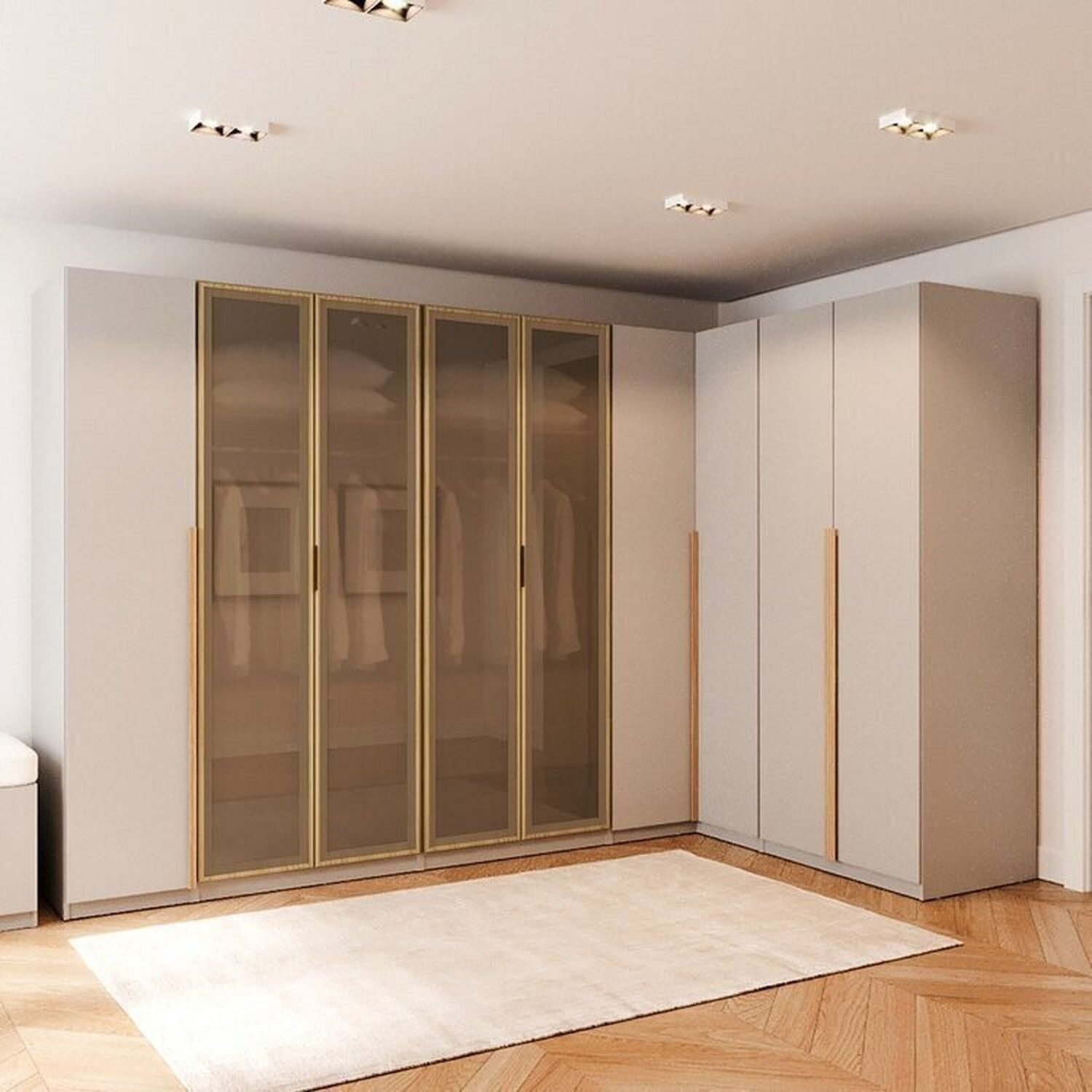 Guarda-roupa Modulado De Canto 5 Peças 9 Portas Jade Cabecasa Madeiraoriginals Cinza Urbano/avelã