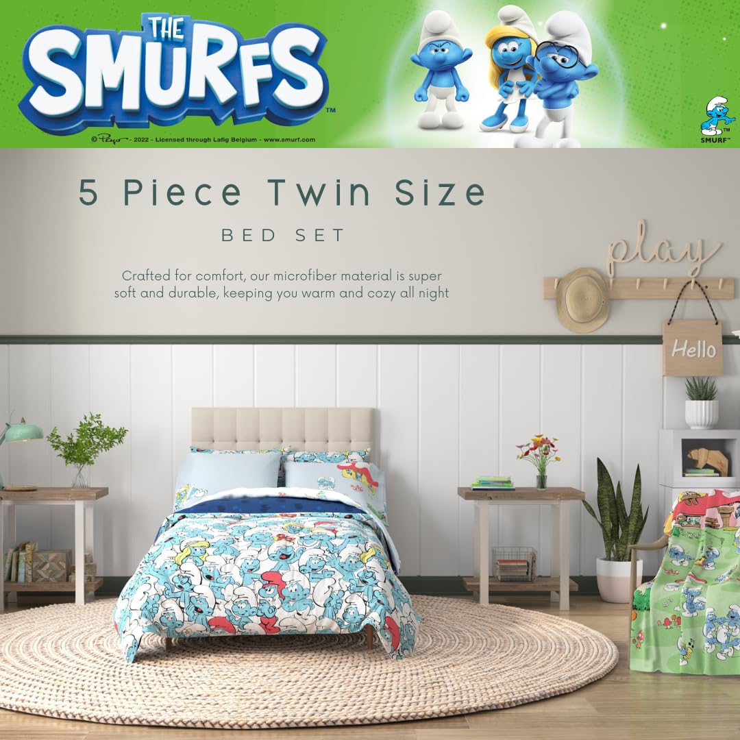 SMURFS スマーフ シングル　寝具セット Conjunto De Roupa De Cama Franco The Smurfs Super Soft Microfiber