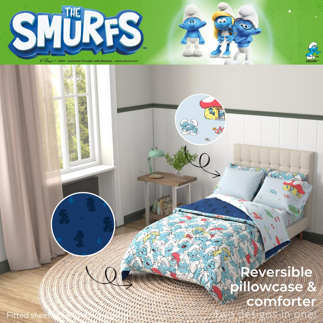 SMURFS スマーフ シングル　寝具セット Conjunto De Roupa De Cama Franco The Smurfs Super Soft Microfiber