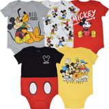 Macacão Disney Mickey Mouse, Manga Curta, Menino, 0-3m, Pacote Com 5