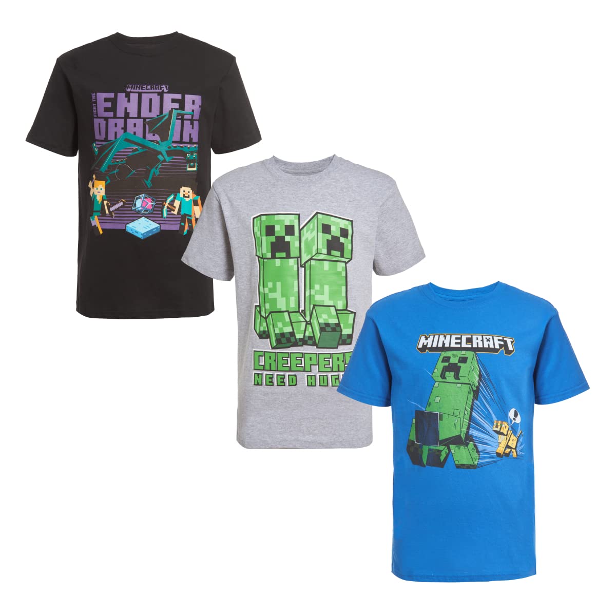 Conjunto De Roupas Minecraft Creeper Grid Boys Com 3 Camisetas Tamanho 7
