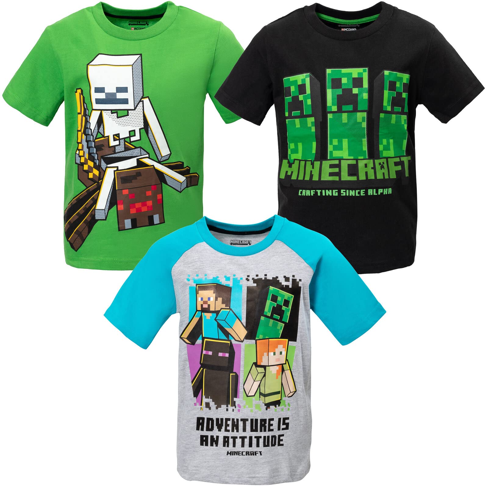 Camiseta Minecraft Mobs Creeper Steve Alex Skeleton Boys 18-20