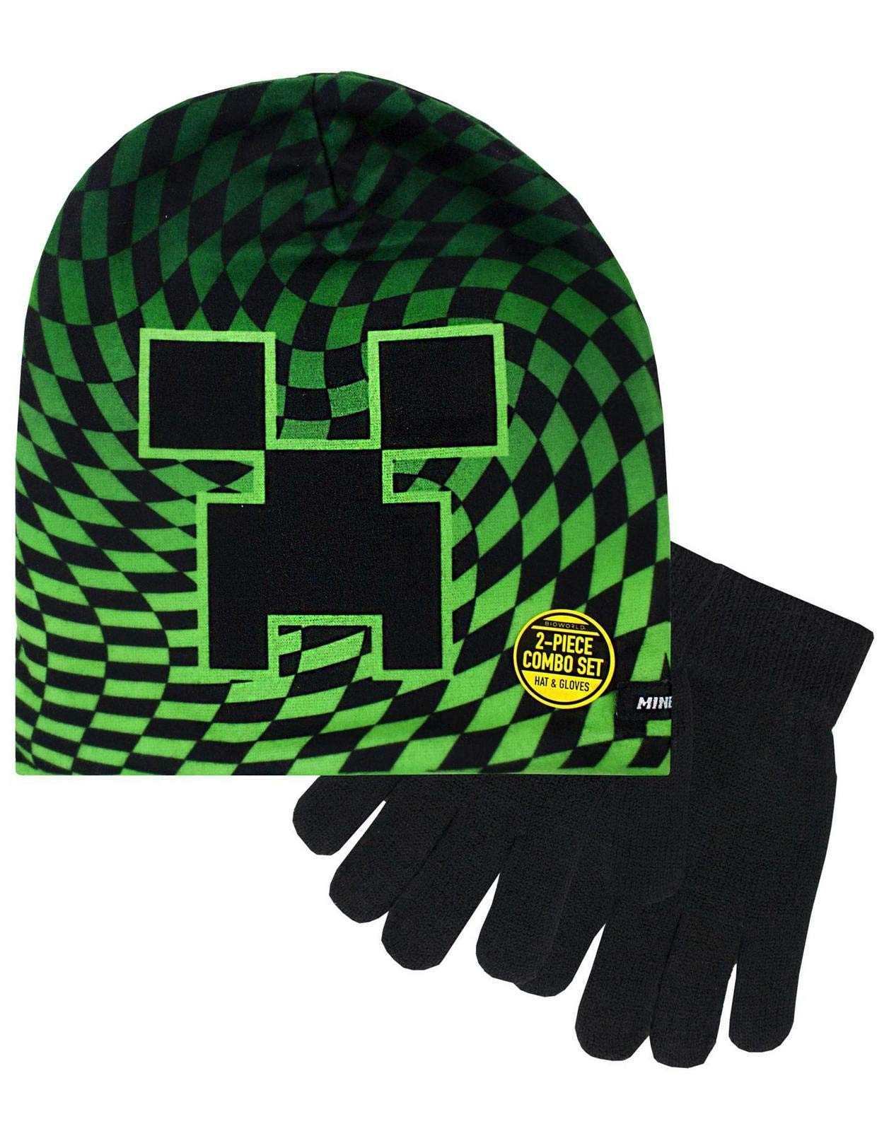 Conjunto De Chapéu E Luvas Minecraft Boy's Creeper Checkered Kids