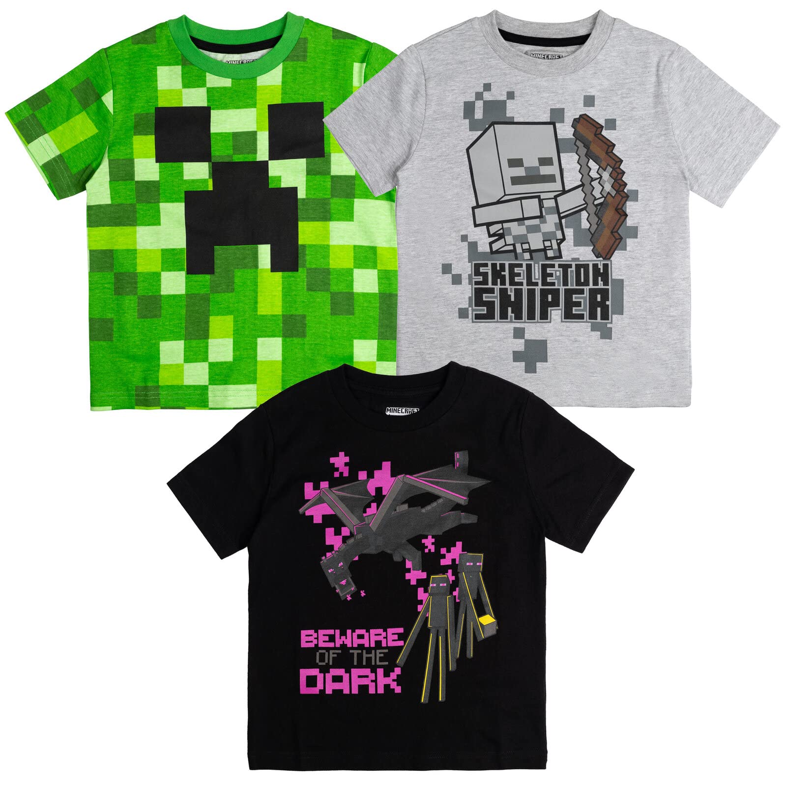 Camiseta Minecraft Mobs Creeper Skeleton Enderman Para Meninos 14-16
