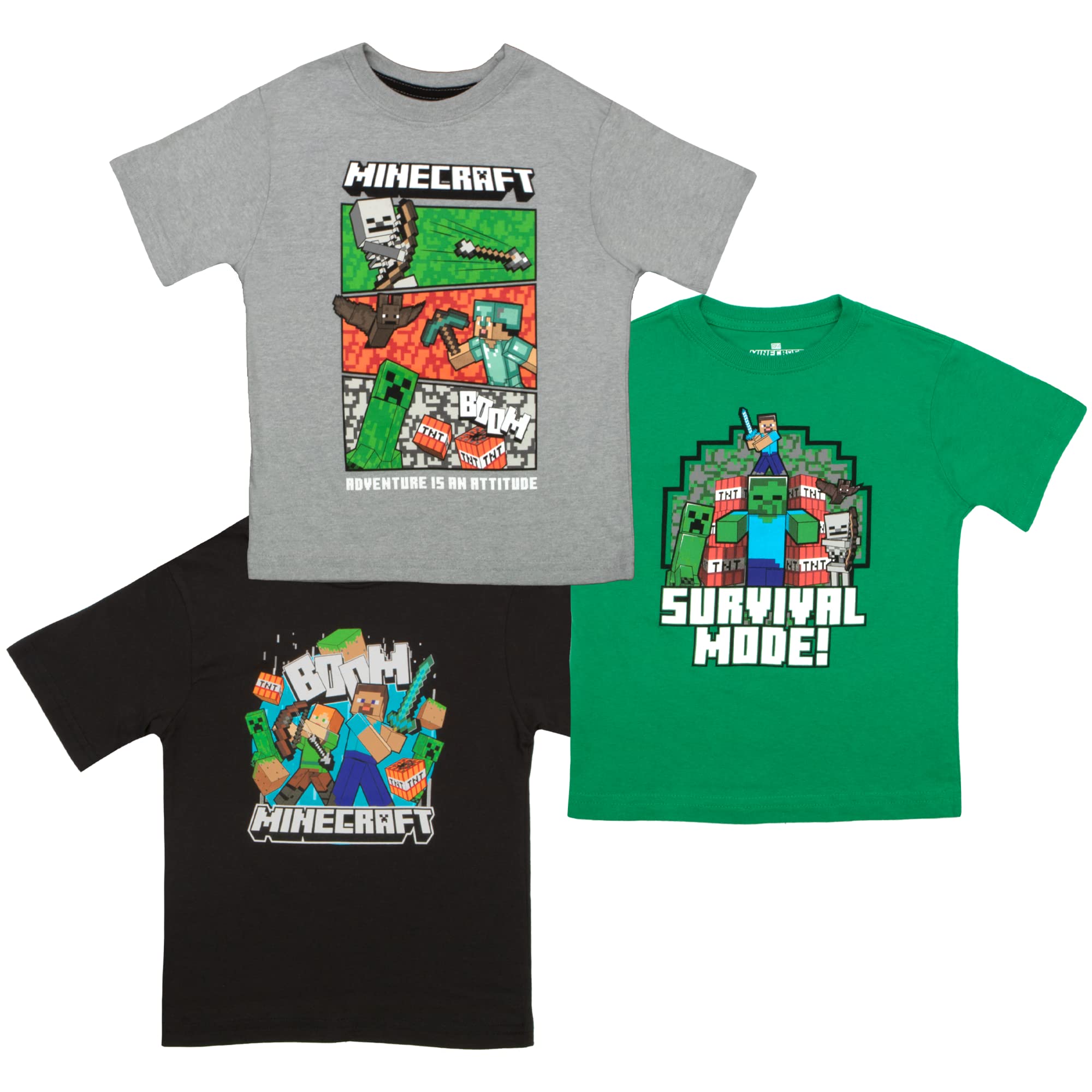 Camiseta Minecraft Boys, Pacote Com 3, Steve, Creeper, Tamanho 10/12
