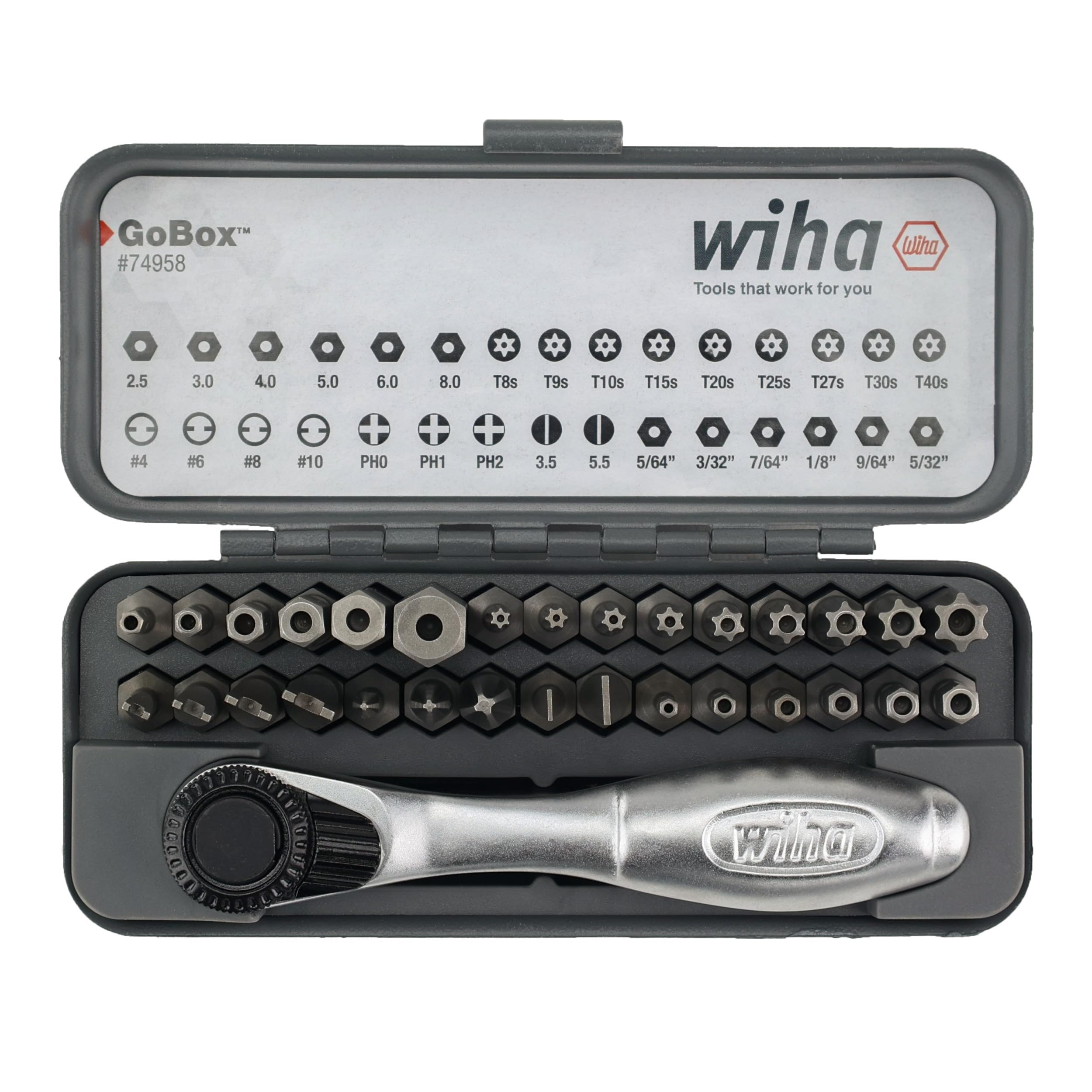 Conjunto De Bits Wiha 74958 Gobox De 32 Peças Com Mini Catraca