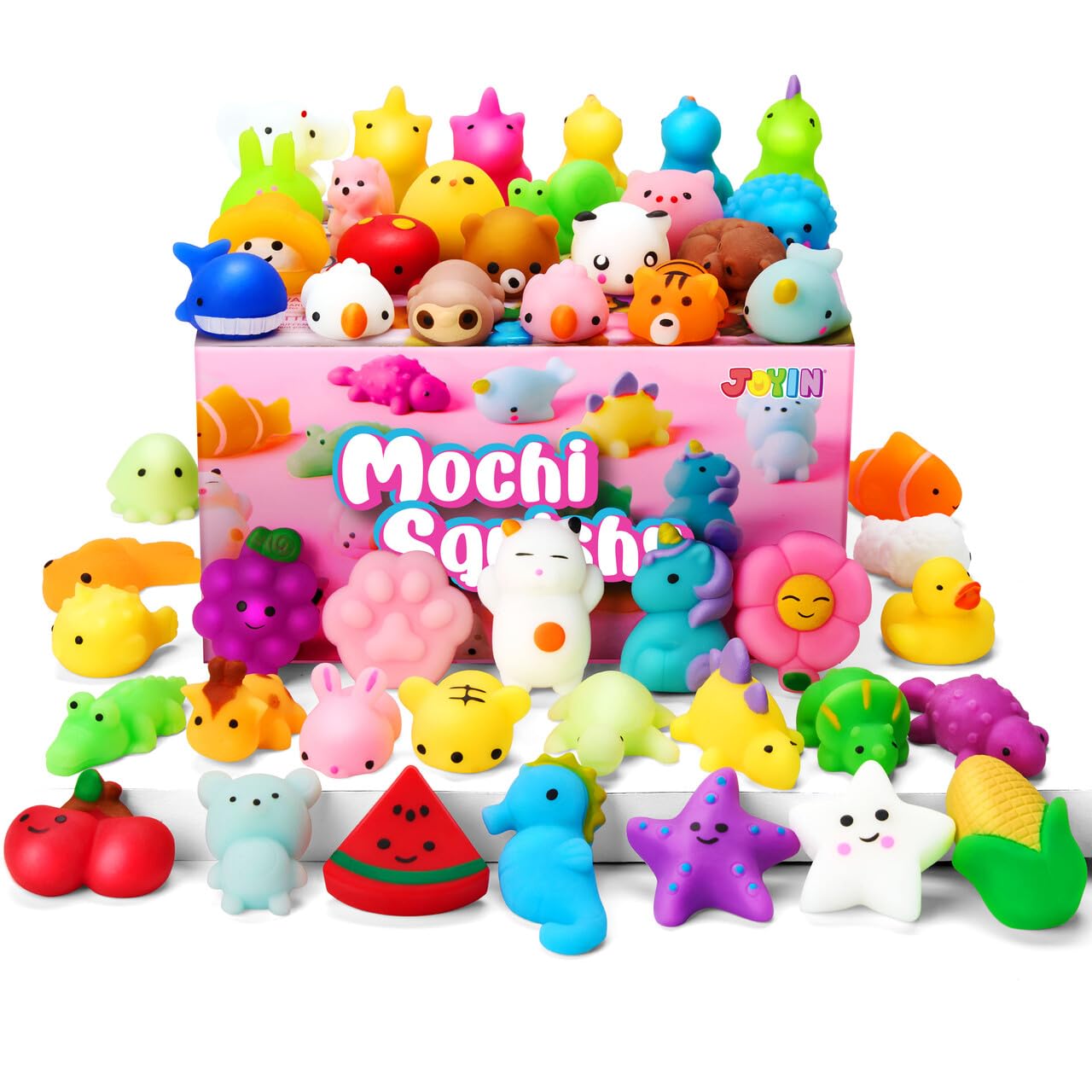 Conjunto De Brinquedos Mochi Squishy Joyin, Pacote Com 50 Unidades Para Crianças, Com Caixa De Armazenamento