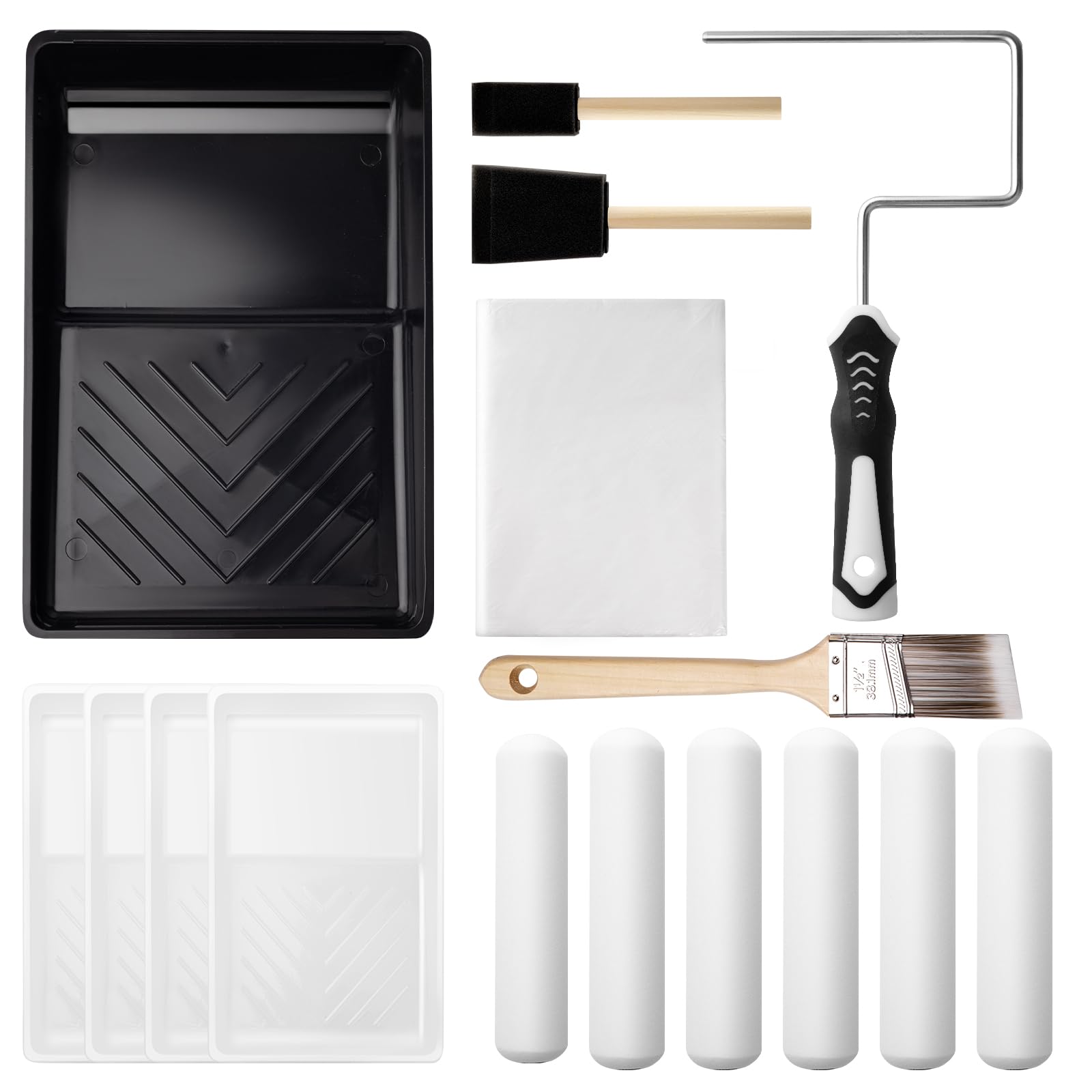 Kit De Rolos De Pintura Mister Rui, Espuma De 6 Polegadas, Pacote Com 16 Pincéis