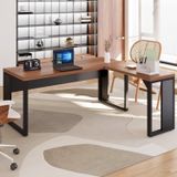 Mesa Para Escritório Diretor Em L 170x160cm Espresso Móveis Macadâmia/preto