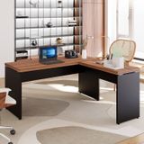 Mesa Para Escritório Diretor Em L 150x160cm Espresso Móveis Macadâmia/preto