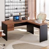 Mesa Para Escritório Diretor Em L Com Gaveteiro Suspenso Espresso Móveis Macadâmia/preto