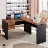 Mesa Para Escritório Diretor Em L Com Gaveteiro Suspenso Espresso Móveis Macadâmia/preto
