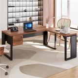 Mesa Para Escritório Diretor Em L Com Gaveteiro Suspenso Espresso Móveis Macadâmia/preto