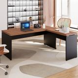 Mesa Para Escritório Diretor Em L 170x160cm Espresso Móveis Macadâmia/preto