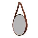 Espelho Decorativo Redondo com Moldura com Couro 55cm Marrom
