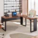 Mesa Para Escritório Diretor Em L 150x150cm Espresso Móveis Macadâmia/preto