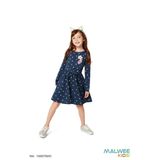 Vestido Infantil Manga Longa Azul Poá - Malwee