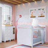 Quarto De Bebê Com Cômoda Janelada E Berço Minicama 100% Mdf Aurora Espresso Móveis Branco Brilho