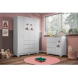 Quarto Infantil Completo Nuvem com Guarda Roupa 4 Portas e Cômoda 1 Porta Branco - Phoenix Baby