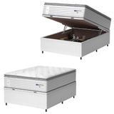 Cama Box Baú Casal Colchão Molas Guarda Costas Max Com Pillow 138x188x81cm Branco/cinza