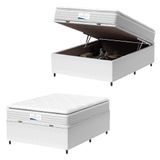 Cama Box Baú Casal Colchão Molas Ensacadas Granville Com Pillow Probel 138x188x69cm Branco