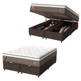 Cama Box Baú Casal King Colchão Molas Ensacadas Guarda Costas Alameda 193x203x71cm Suede Mar/branco